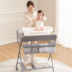 Maydolly 208 gray changing table used as a baby bath station with storage below