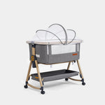Maydolly C03 Plus gray bassinet with mosquito net and storage shelf