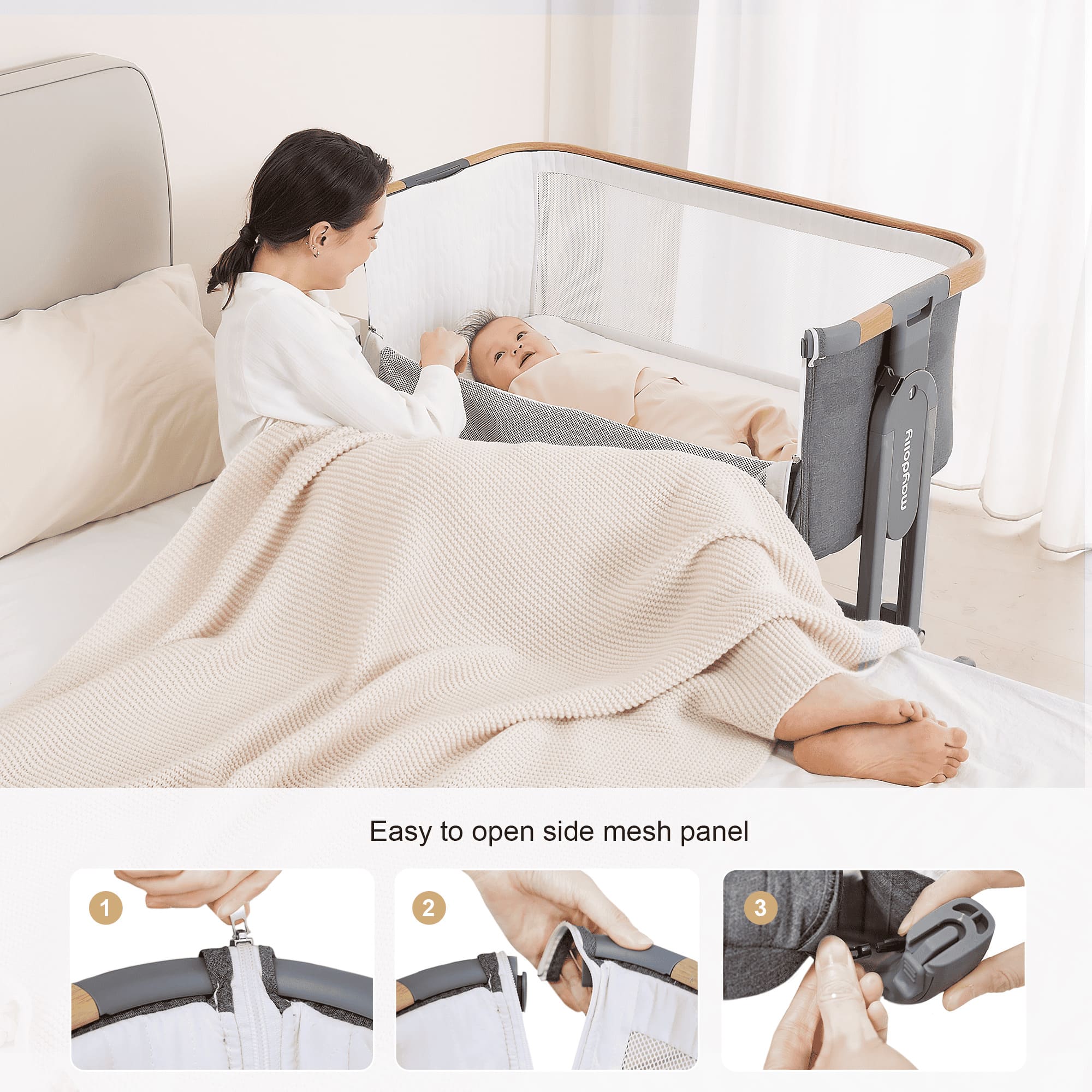 Maydolly 707 Bedside Bassinet | Adjustable Baby Crib