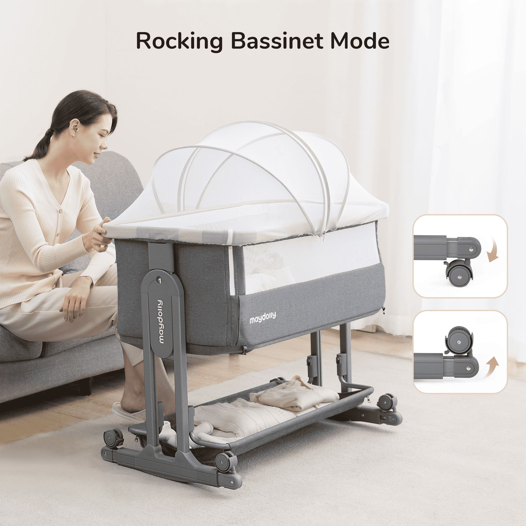 Maydolly 707 Bedside Bassinet | Adjustable Baby Crib