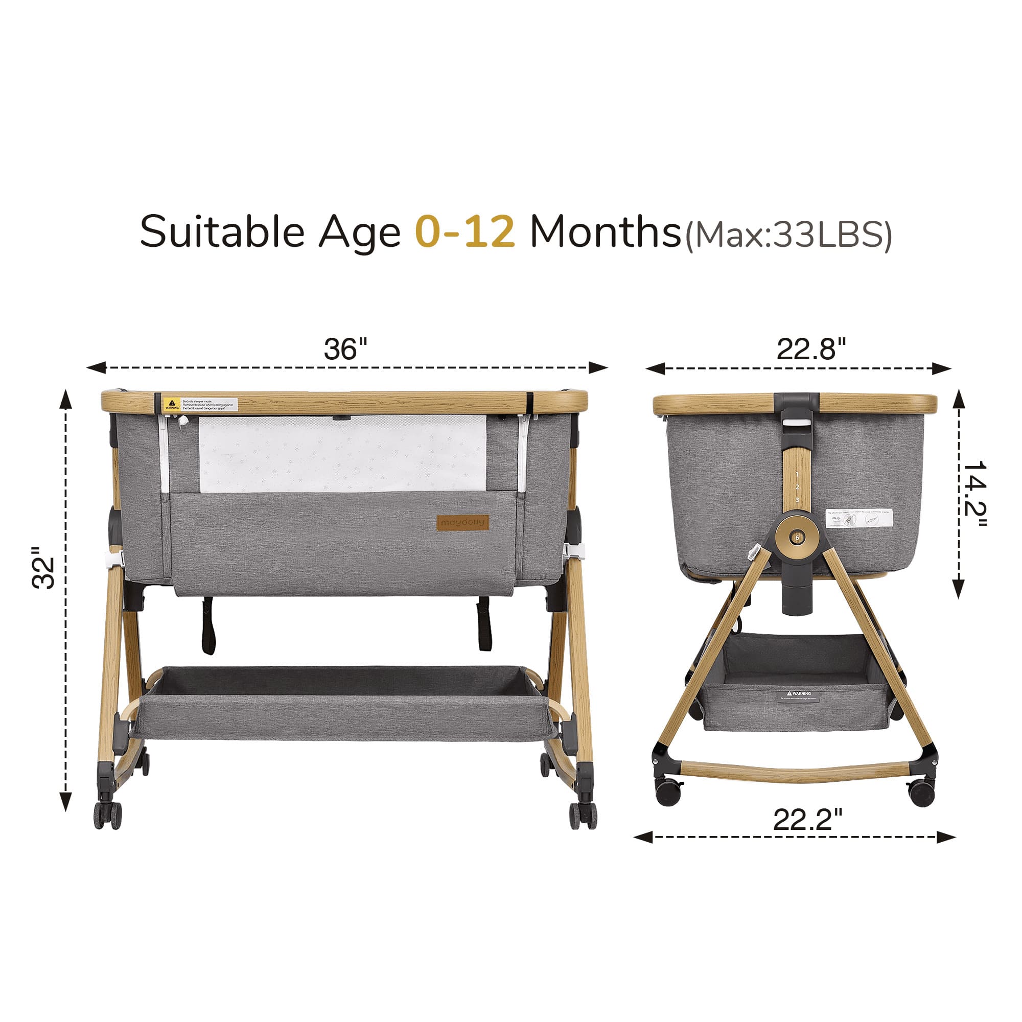 Maydolly C03 Plus dimensions for babies from birth to 12 months