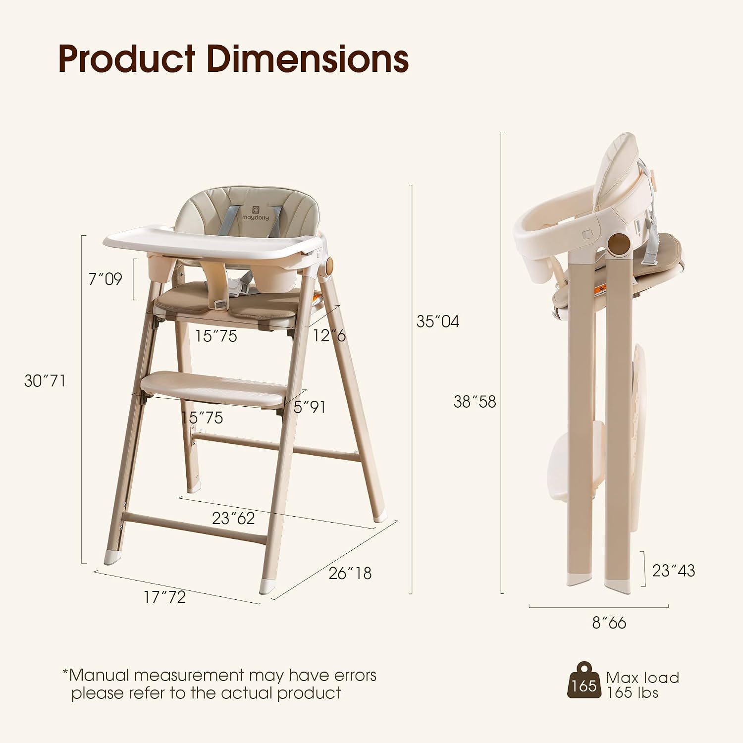 Maydolly H1 4-in-1 Foldable Baby High Chair, Light Khaki