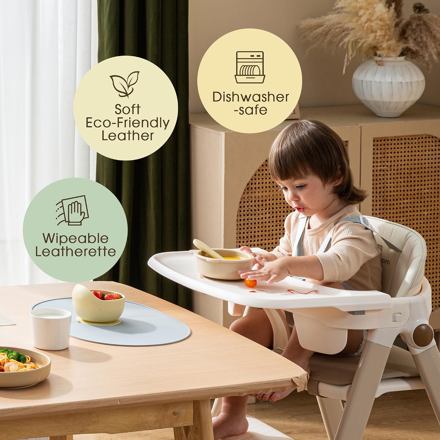 Maydolly H1 4-in-1 Foldable Baby High Chair, Light Khaki