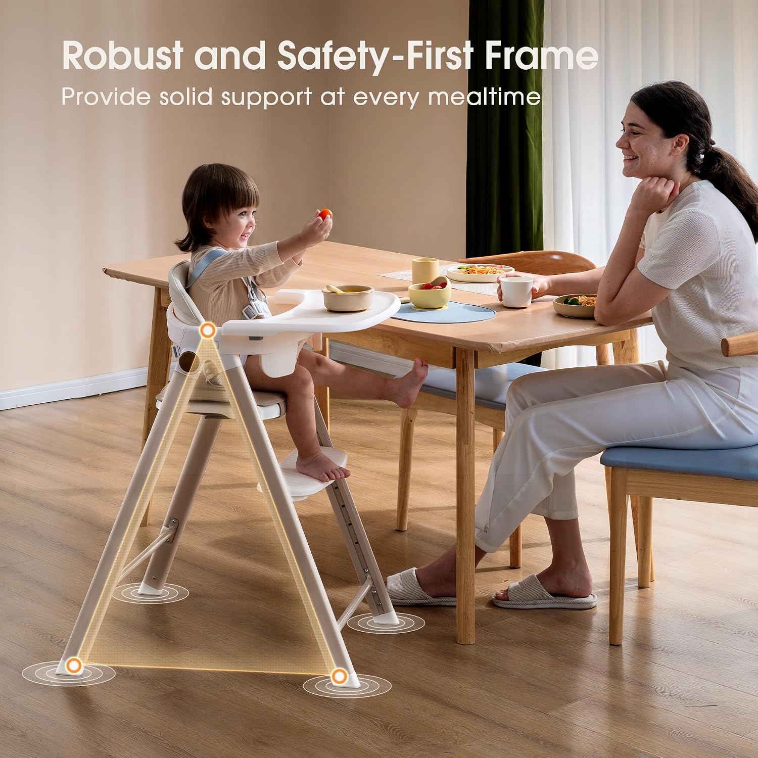 Maydolly H1 4-in-1 Foldable Baby High Chair, Light Khaki