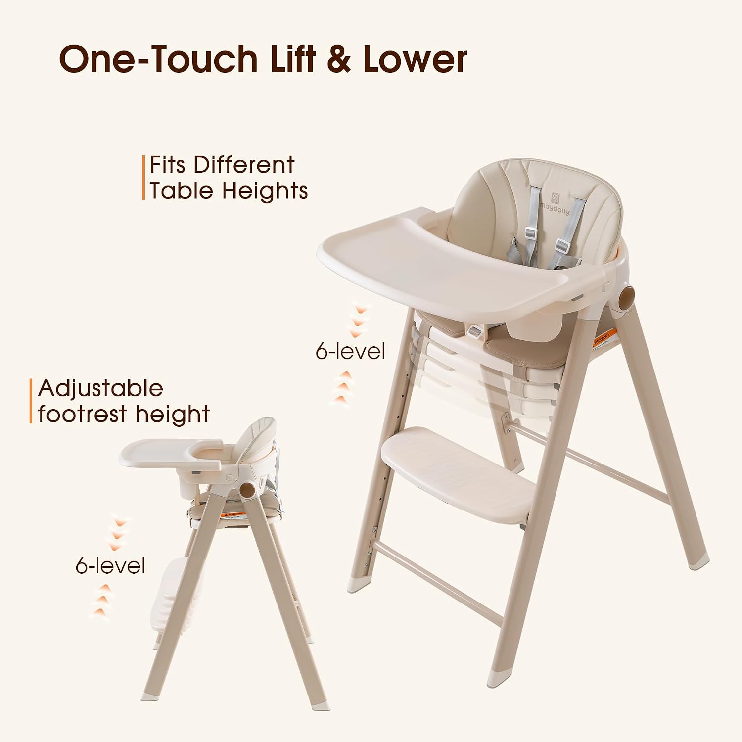 Maydolly H1 4-in-1 Foldable Baby High Chair, Light Khaki